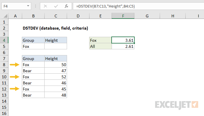 Excel DSTDEV Function