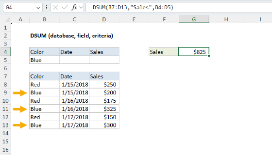 Excel DSUM Function