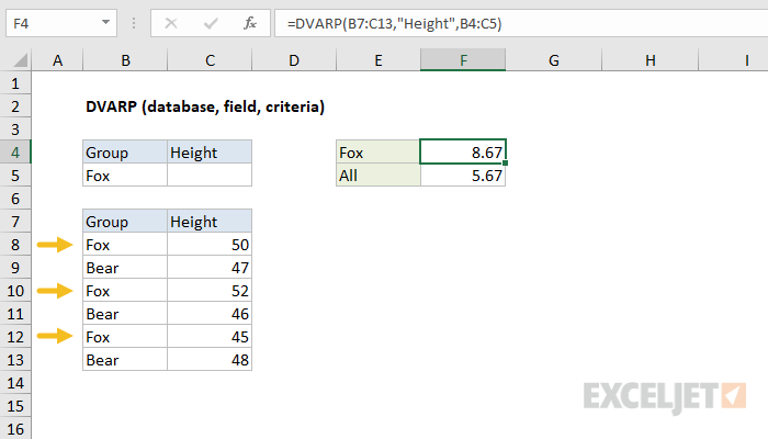 Excel DVARP Function