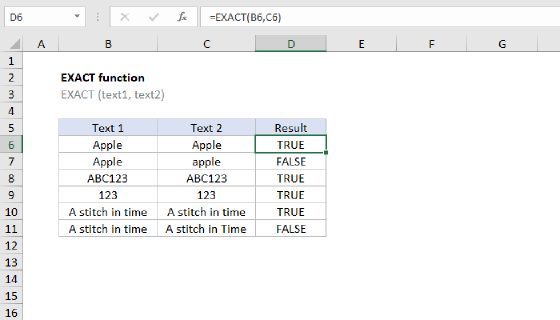Excel EXACT Function