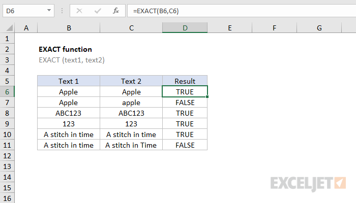 Excel EXACT Function