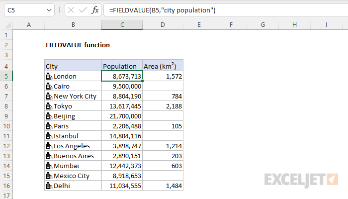 Excel FIELDVALUE Function