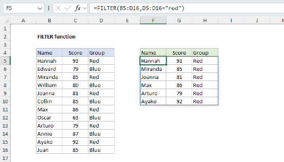 Excel FILTER Function