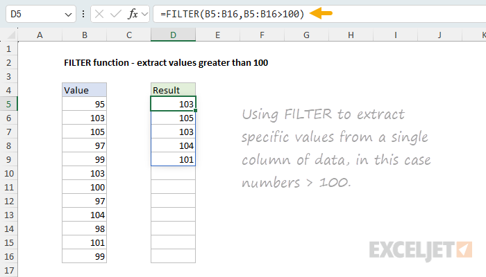 FILTER - extract values greater than 100