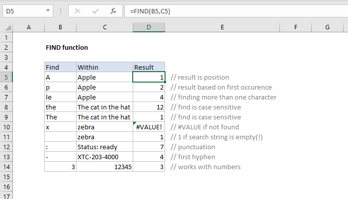 Excel FIND function | Exceljet