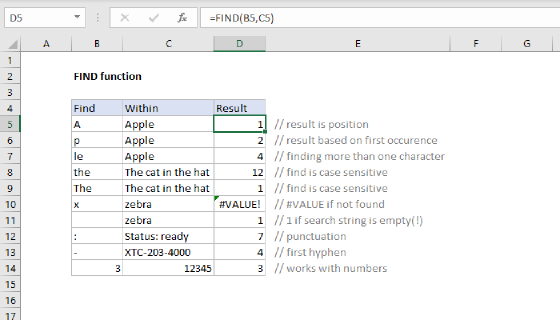 Excel FIND Function