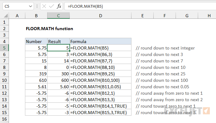 Excel FLOOR.MATH Function