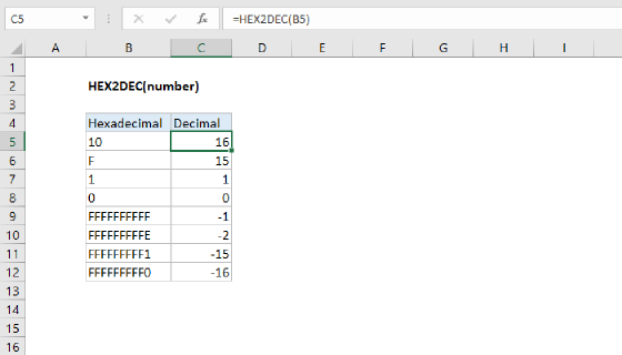 Excel HEX2DEC Function