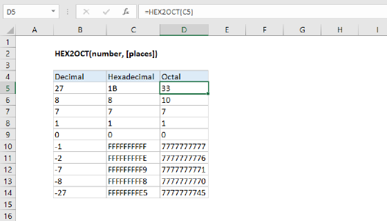 Excel HEX2OCT Function