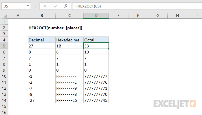 Excel HEX2OCT Function