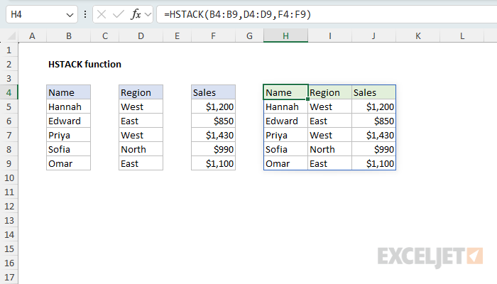 Excel HSTACK Function