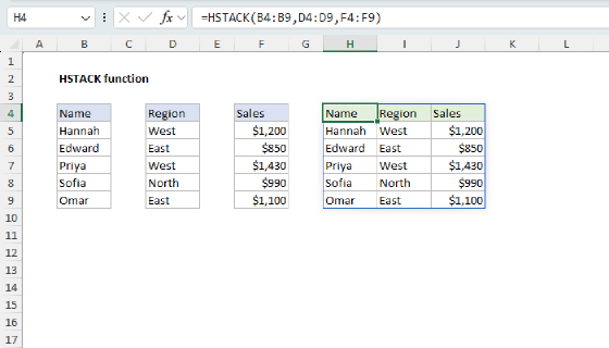 Excel HSTACK Function