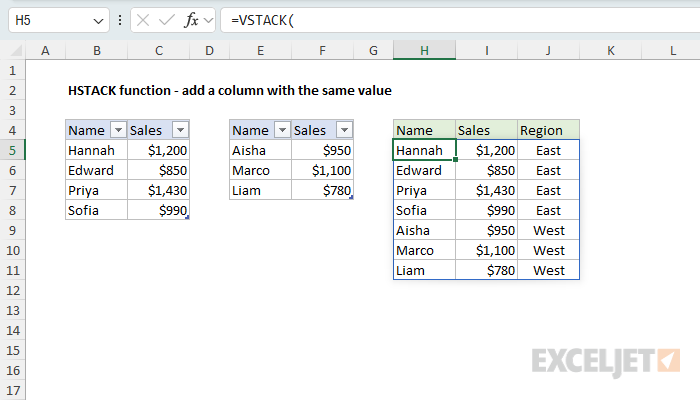HSTACK example - add a column with the same value