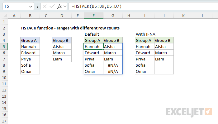 HSTACK example - ranges with different row counts
