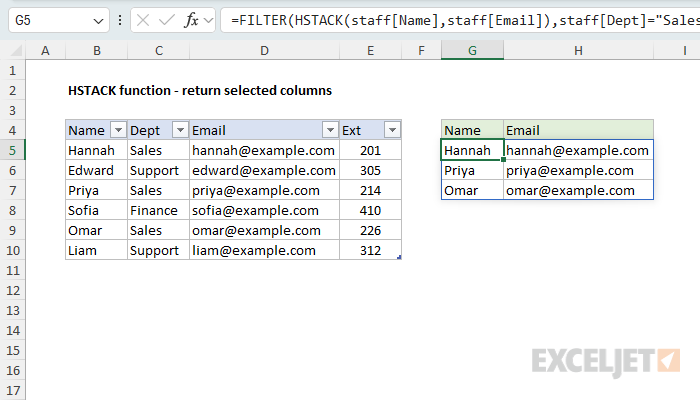 HSTACK example - return selected columns