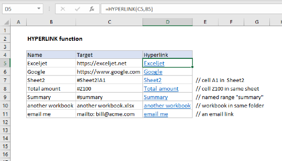Excel HYPERLINK Function
