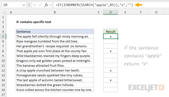IF function example - If cell contains specific text