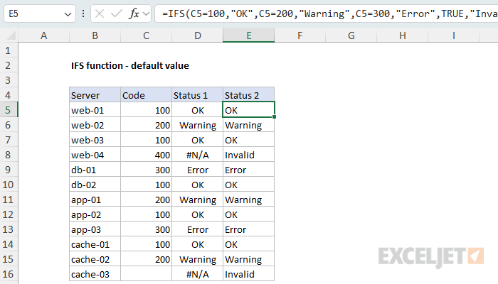 IFS function example - return a default value with TRUE