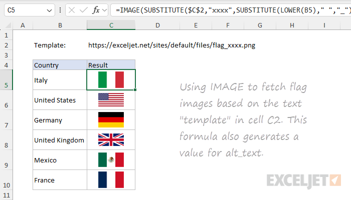 IMAGE function example - formula with alt text