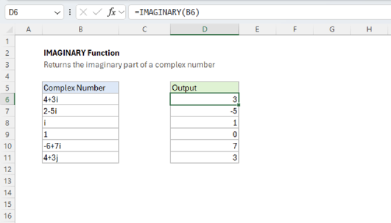 Excel IMAGINARY Function