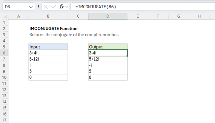 Excel IMCONJUGATE function | Exceljet