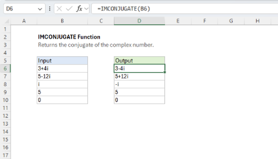 Excel IMCONJUGATE Function