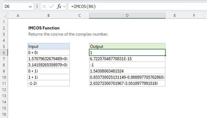 Excel IMCOS function | Exceljet