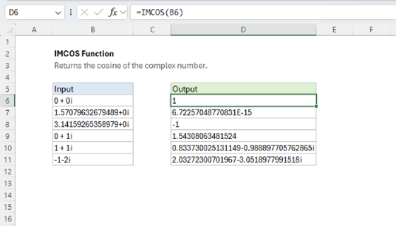 Excel IMCOS Function