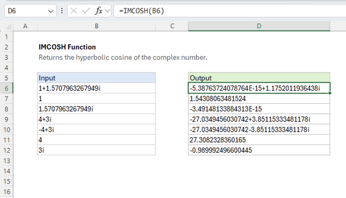 Excel IMCOSH function | Exceljet