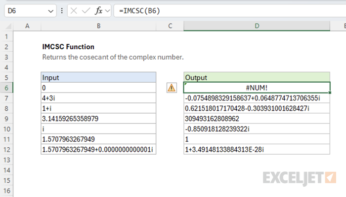 Excel IMCSC Function