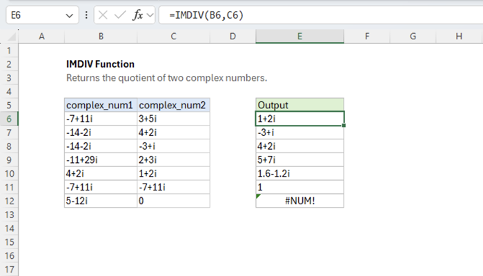 Excel IMDIV function | Exceljet