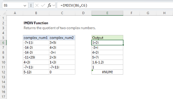 Excel IMDIV Function
