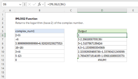 Excel IMLOG2 Function