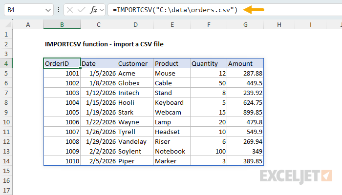 Import a CSV file with IMPORTCSV
