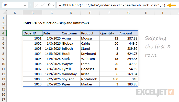 Skip metadata rows at the top