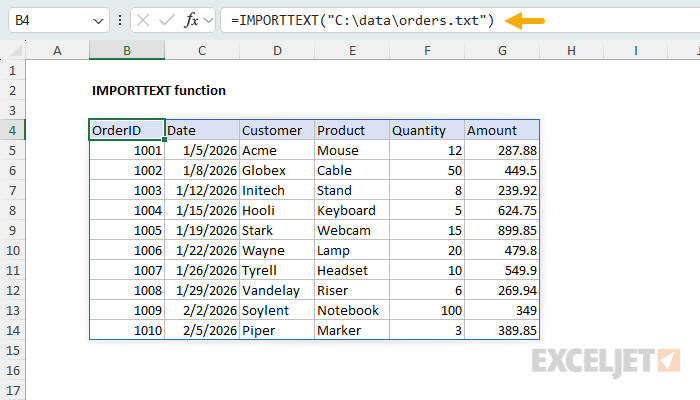 Excel IMPORTTEXT Function