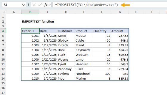 Excel IMPORTTEXT Function