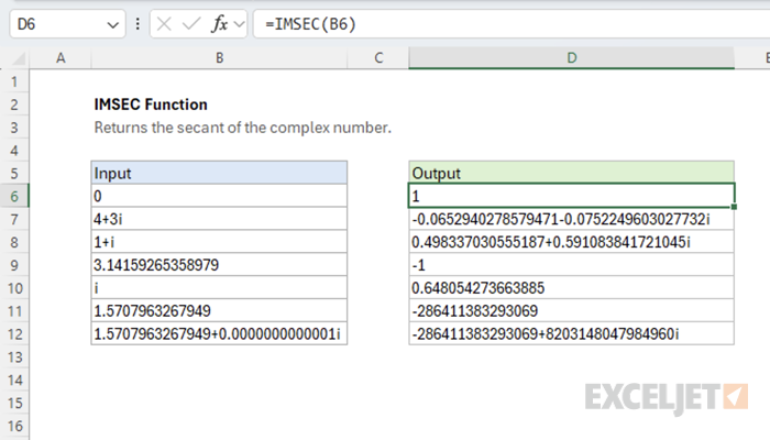 Excel IMSEC Function