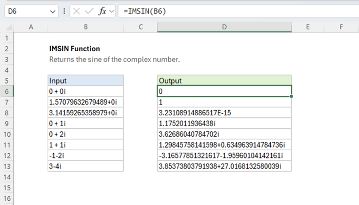 Excel IMSIN function | Exceljet