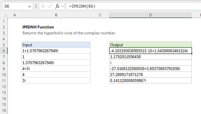 Excel IMSINH function | Exceljet