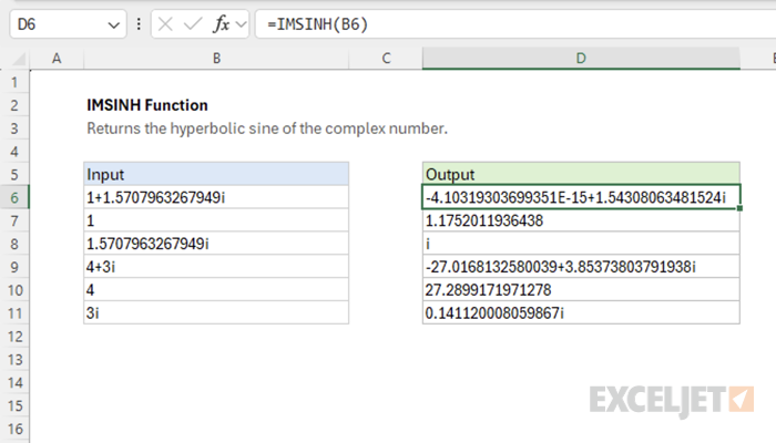 Excel IMSINH Function