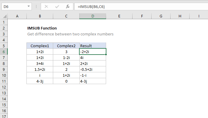 Excel IMSUB function | Exceljet