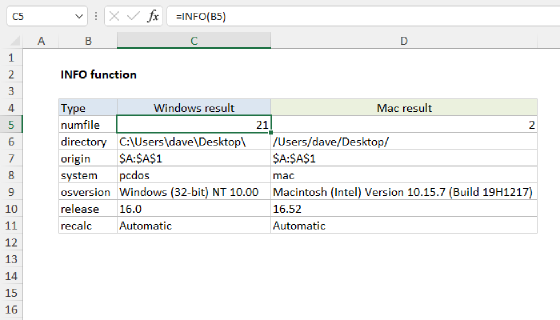 Excel INFO Function