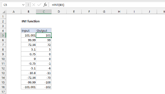 Excel INT Function