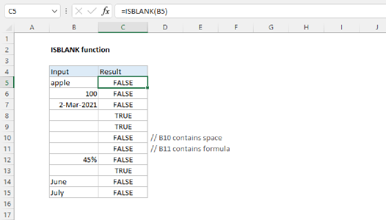 Excel ISBLANK Function
