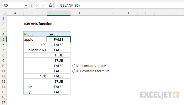 Excel ISBLANK Function