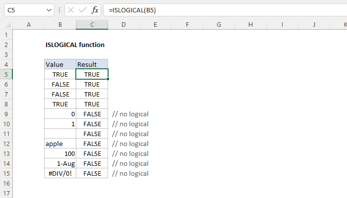 Excel ISLOGICAL function | Exceljet