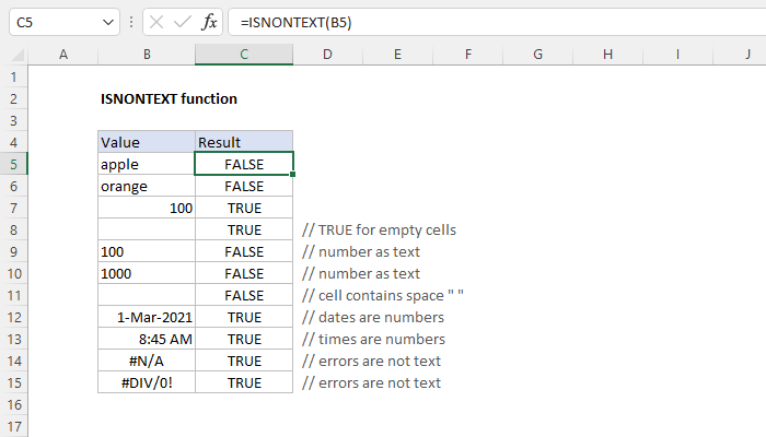 Excel ISNONTEXT function | Exceljet