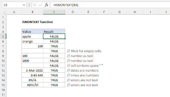Excel ISNONTEXT Function