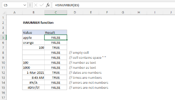 Excel ISNUMBER Function